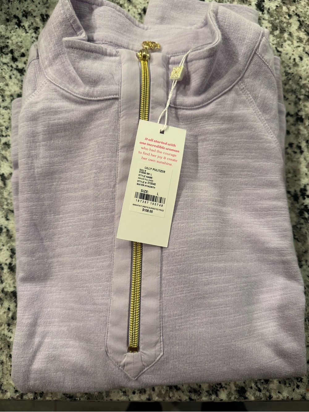 Lily Pulitzer Lilac Half-Zip Pullover with Gold Zipper